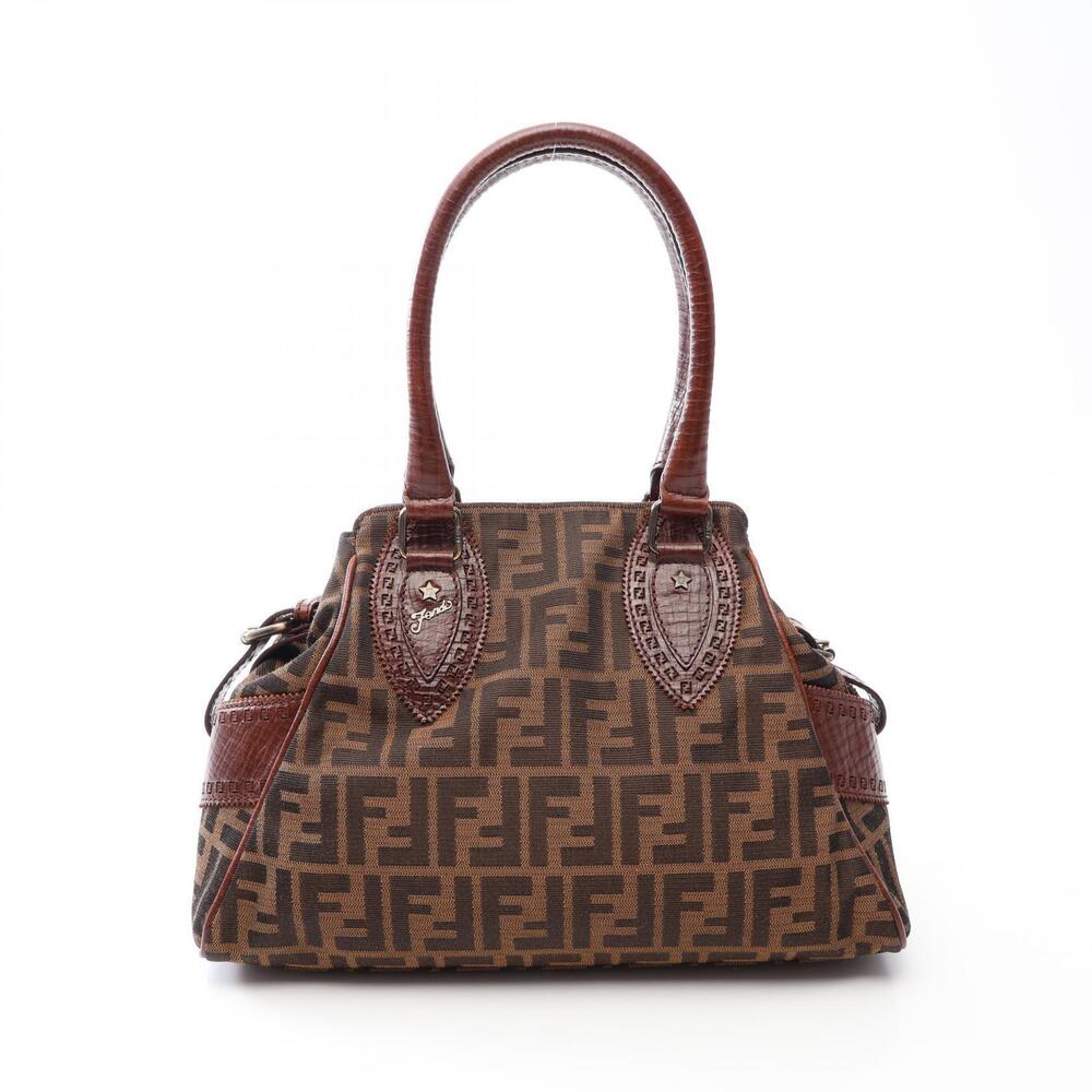 Fendi Etnico Zucca Handbag Canvas Leather Brown